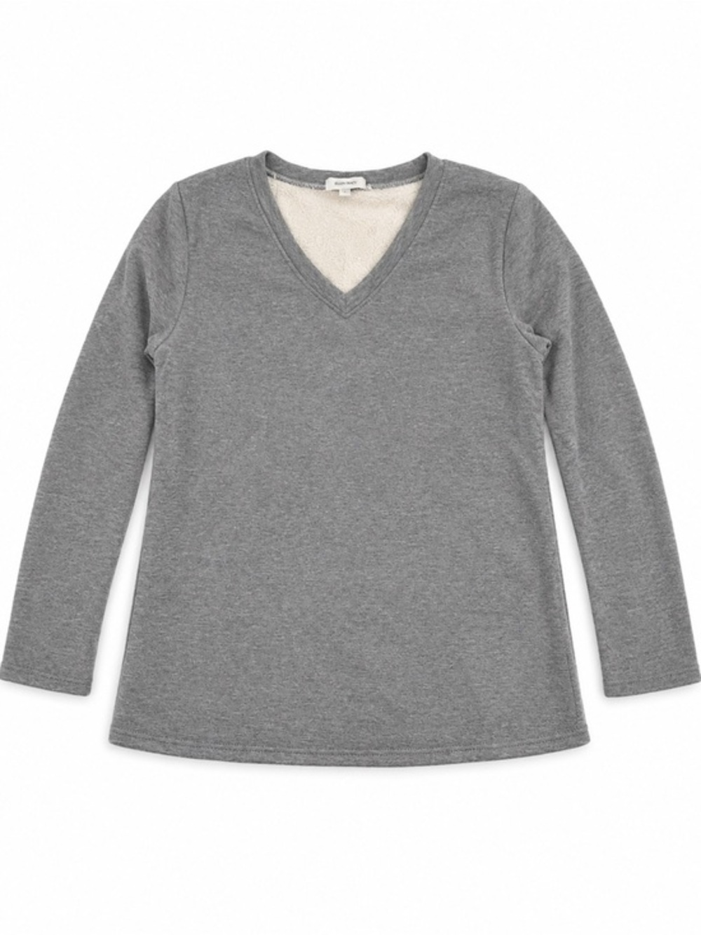 Cellabie XL Sweatshirt Gray V-Neck Long Sleeve Top Fleece Lined Cozy NWOT
